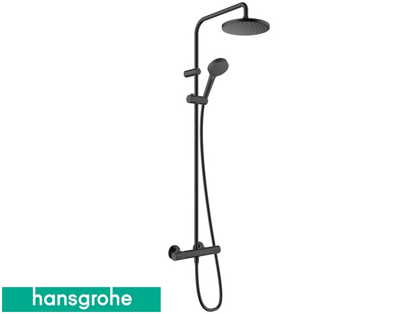 Duschgarnitur Hansgrohe® Vernis Blend mit Thermostatarmaturen und rundem Duschkopf Ø200 Schwarz