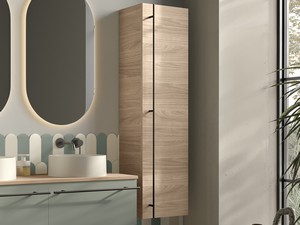 LUMI Wall Unit Column H140 cm with 1 Door Walnut Wood Effect