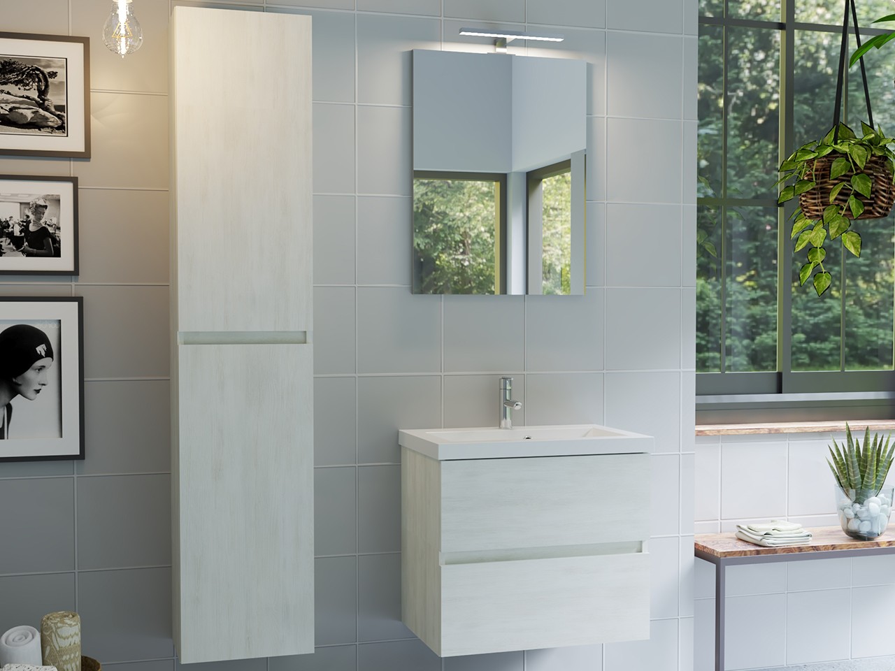 Bissolo Casa Comò Alice 3 Cassetti – Laminato Olmo Perla E Bianco Larice, 103x39,5x74 Cm, Design Moderno