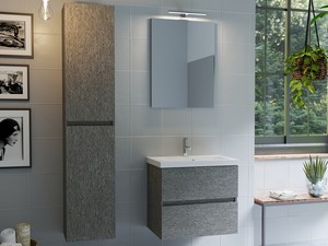 Mobile Bagno Colonna Salvaspazio 4 Cassetti Bianco e Grigio Legno Naturale