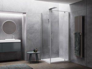 Eck-Duschkabine Dado 90x70 H200 Erw 88/90 - 68/70 rechte Schwingtür aus Verlaufskristallglas, Profile Chrom