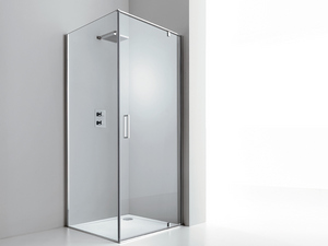 Cabine de douche d'angle Dado 70x80 h200 porte pivotante ouverture à droite et paroi latérale verre 8 mm transparent chrome