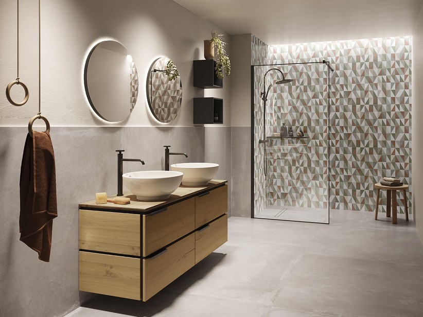 Meuble de salle de bain OXYGEN 140 cm avec 4 tiroirs et un plateau de 1,8 cm en chêne naturel à nœuds