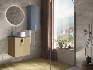 Badezimmermöbel DESK 50 cm 1 Tür Eiche hell – Griff mattweiß