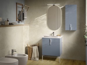 DESK 60 cm Laundry Cabinet with 1 Left Door, Matt Avio Blue, Matt White Handle and Feet, ZENO Sink