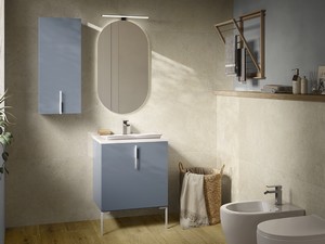 DESK 60 cm Laundry Cabinet with 1 Right Door, Matt Avio Blue, Matt White Handle and Feet, ZENO Sink