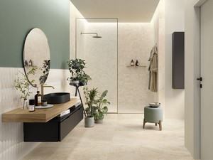 Fliese Elegance Travertino Ivory 60x120 Feinsteinzeug mit 3D-Marmoreffekt in Elfenbein