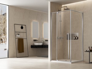 ERA Duschkabine mit Schwingtür Pivot cm 100x70 Re. Glasstärke 8 mm, Profile aus gebürstetem Edelstahl-Effekt