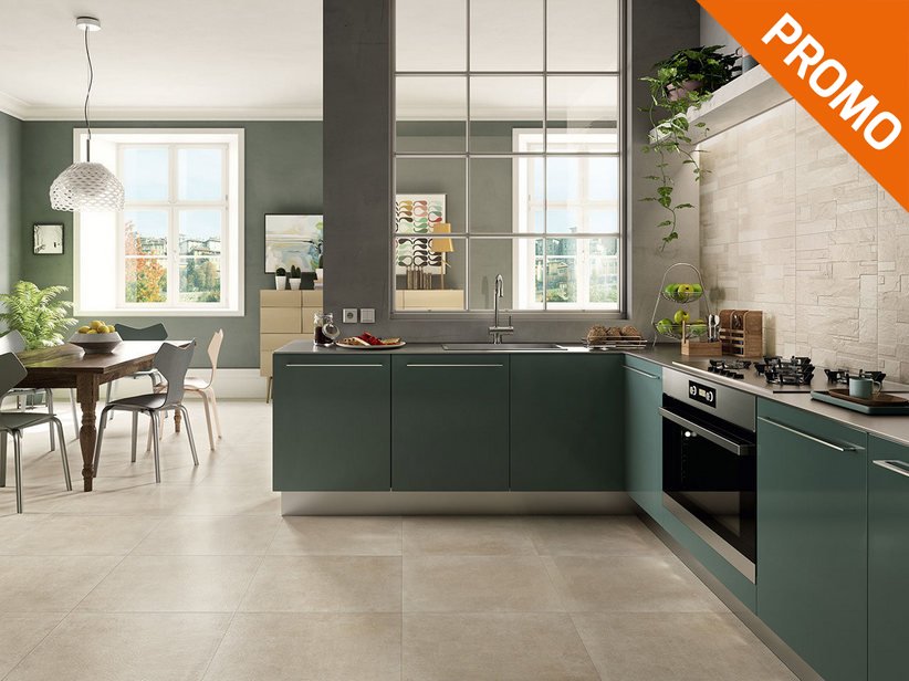 Stone effect kitchen floor and wall porcelain tile - Ever