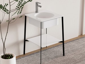 HEDERA freestanding cabinet with 52 cm ceramic sink and 82 cm matt black steel frame