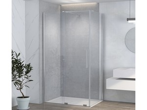 Eckduschkabine Hype mit Schiebetür cm 90 x 70 H195 und fester Seite Glasstärke 6 mm Transparent, Profile Chrom