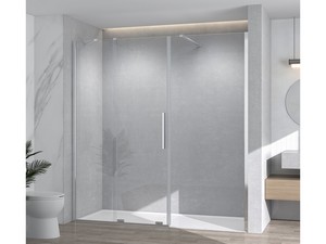 Hype Niche Sliding Door with Fixed Side in Line cm 160 H195 6 mm Transp. Glass Chrome Profiles