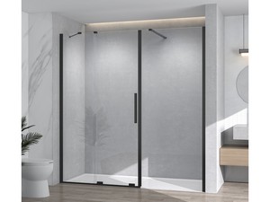 Hype Niche Sliding Door with Fixed Side in Line cm 160 H195 6 mm Transp. Glass Matt Black Profiles