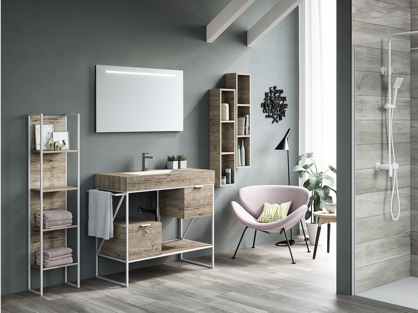 Mobile Bagno Con Piedini.Mobile Bagno Industry 100 Bianco Opaco Natural Oak Composizione 4b Iperceramica