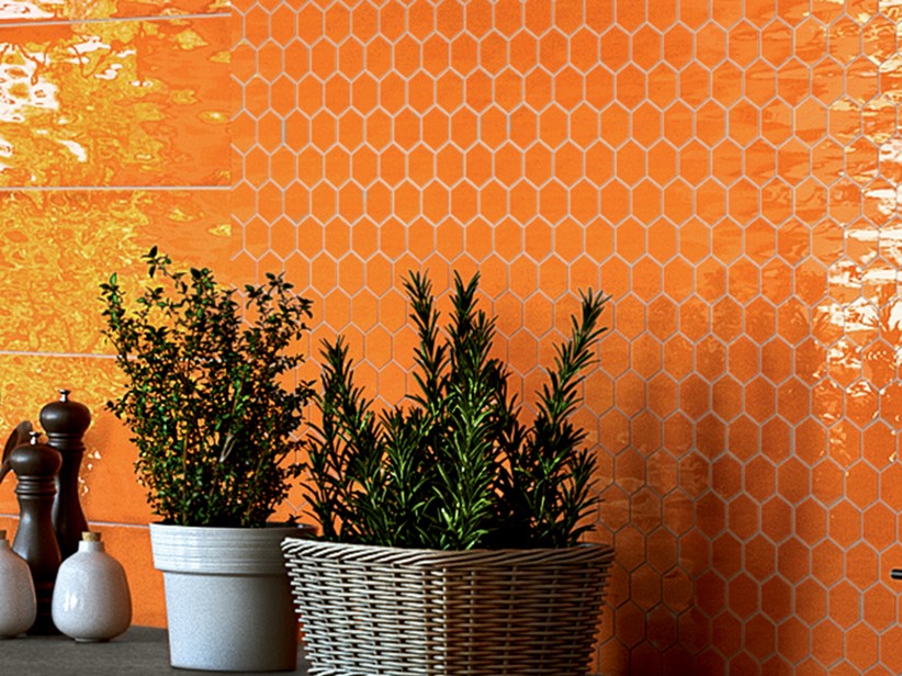 Mosaico Intinta Mandarino 28,8X33,3 Lucido Esagonale Arancione