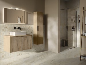 Meuble de salle de bains AVIVO 90 cm 2 portes cannelé avec plan chêne clair