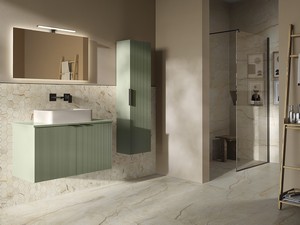 Meuble de salle de bains AVIVO 90 cm 2 portes cannelé avec plan vert mat