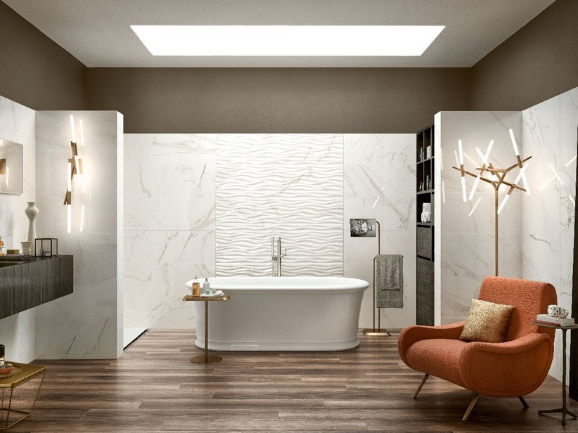 Carrelage mural salle de bains faience effet marbre brillant rectifié 35X70 - Julia