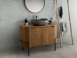 Mobile Bagno KOMODO OVAL 122 2 Ante in Legno Massello Naturale Teak