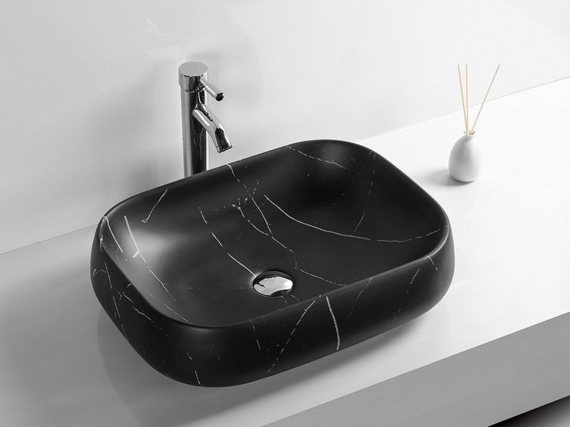 Vasque à poser 56x42xH14,5 cm céramique effet marbre Marquinia noir