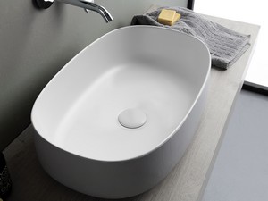 Bucchero Oval Washbasin 55X35 H14,5 Ceramic Matt White
