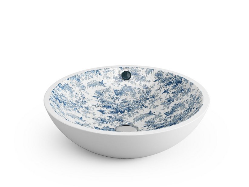 Lavabo da Appoggio Castellon Decoro Blu in Ceramica Decorato Vintage