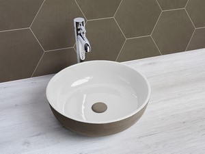 Lavabo da Appoggio Choko Ø40 H13 cm in Ceramica Esterno Materico/Interno Bianco Lucido