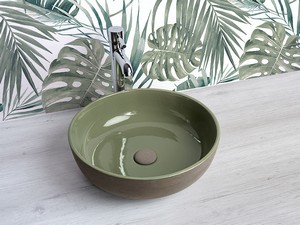 Lavabo da Appoggio Choko Ø40 H13 cm in Ceramica Esterno Materico/Interno Verde Lucido