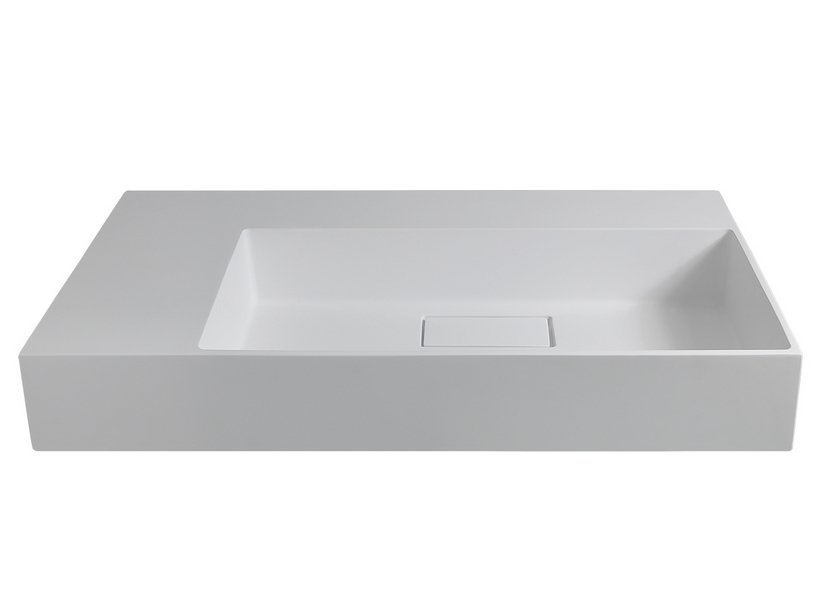 Aufsatzwaschbecken Unitop QUADRO 100x48 rechts aus Gussmarmor Weiß Glänzend