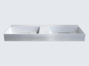 Lavabo Unitop double vasque Quadro 140x48 cm en résine blanc brillant