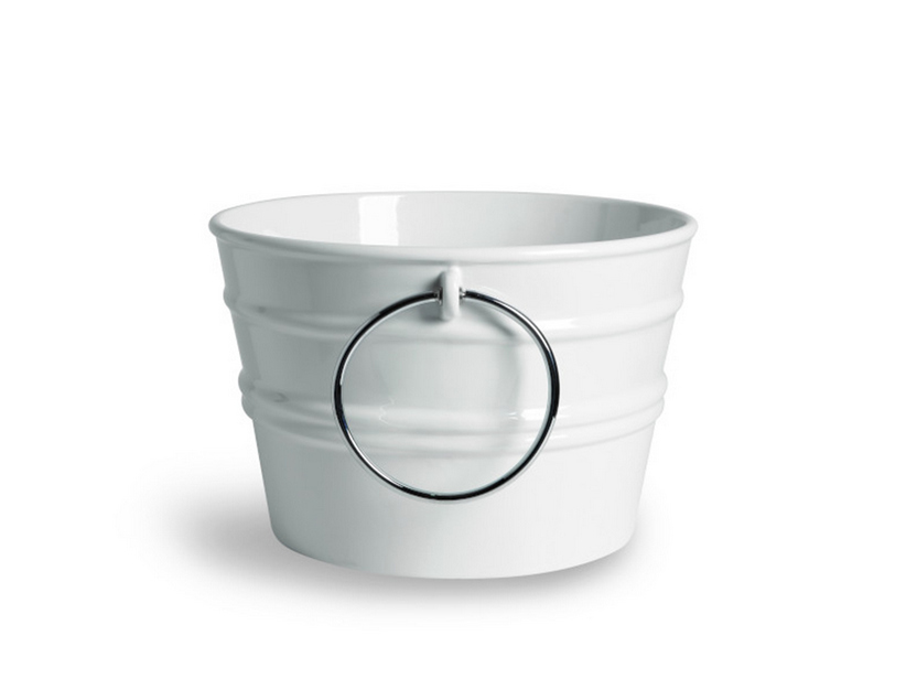 Hänge-/Aufsatzwaschbecken Bacile Midi cm Ø38 H24 mit Ringen aus glänzender weißer Keramik