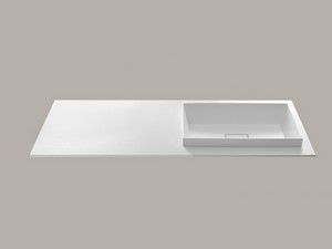 Lavabo Star 140,5x51,5 cm avec vasque semi-encastrée droite et plan effet pierre en résine blanc