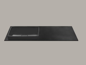Star 140,5x51,5 cm Waschtisch mit Halbeinbaubecken links und Abdeckplatte in Steinoptik aus schwarzem Harz