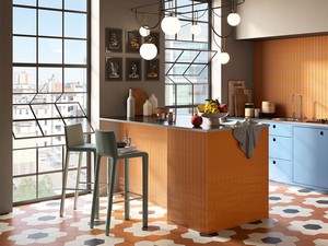 Wandfliese Mahjong Apricot 3D Lux 6x24,6 Einbrand Terracotta glänzend