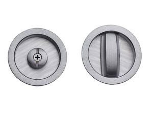 Slide Round Door Handle Satin Chrome with Finger Pull