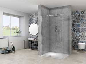 Eck-Duschkabine Mantra 110x80 H200 Erw 103,2/112,2 - 79/81 Schwingtür Klarglas 8mm Dichtungsprofile in Chrom-Finish