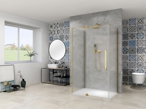 Cabine de douche 3 côtés Mantra 110x70 H200 Ext 69/71 - 103/110 cm verre 8 mm strié et profilés or brossé