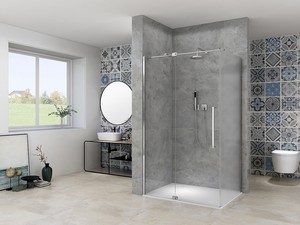 Mantra Corner Shower Enclosure 140x80 H200 Hinged Door 8 mm Transparent and Corrugated Glass and Chrome Profiles