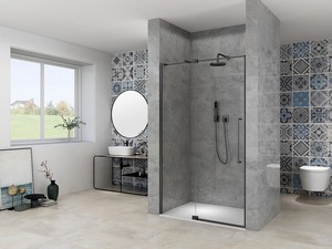 Porte de douche battante Mantra 100xH200 Ext 95/105 cm verre 8mm transparent noir mat