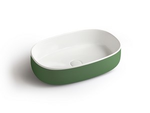 Vasque à poser Bucchero ovale 55x35 H14,5 céramique vert sauge mat/blanc mat
