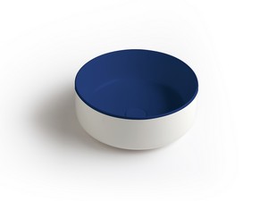 Vasque à poser Bucchero rond Ø42 H17 céramique blanc mat/bleu saphir mat