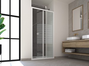 Miro' Duschtür für Nische cm 90 Rechts Glasstäke 6 mm Transparent mit horizontalen Streifen Profile Weiß matt