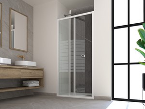 Miro' Duschtür für Nische cm 90 Links Glasstärke 6 mm Transparent mit horizontalen Streifen Profile Weiß matt
