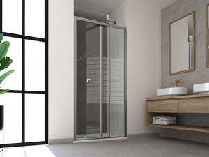 Miro' Duschtür für Nische cm 90 Rechts Glasstärke 6 mm Transparent mit horizontalen Streifen Profile Chrom