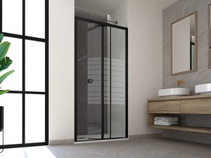 Miro' Duschtür für Nische cm 90 Rechts Glasstärke 6 mm Transparent mit horizontalen Streifen Profile Schwarz matt