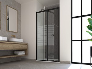 Miro' Duschtür für Nische cm 90 Links Glasstärke 6 mm Transparent mit horizontalen Streifen Profile Schwarz matt