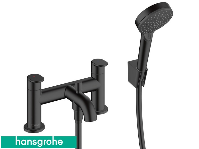 2-Loch-Armatur für den Badewannenrand mit Umschaltventil und Handbrause Hansgrohe® Vernis Blend Schwarz