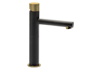 Einhebelmischer für Waschbecken Dalila Hoher Auslauf Mattschwarz mit PVD-Einsätzen Gold-satiniert