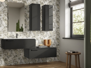 Meuble de salle de bains TOUCH 90 cm 1 tiroir anthracite brillant et lavabo Unitop TRENDY en résine blanc brillant