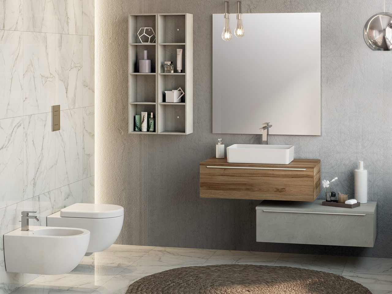 BADEZIMMERSCHRANK TRENDY 90 CM NUSSBAUM MIT PLATTE FÜR